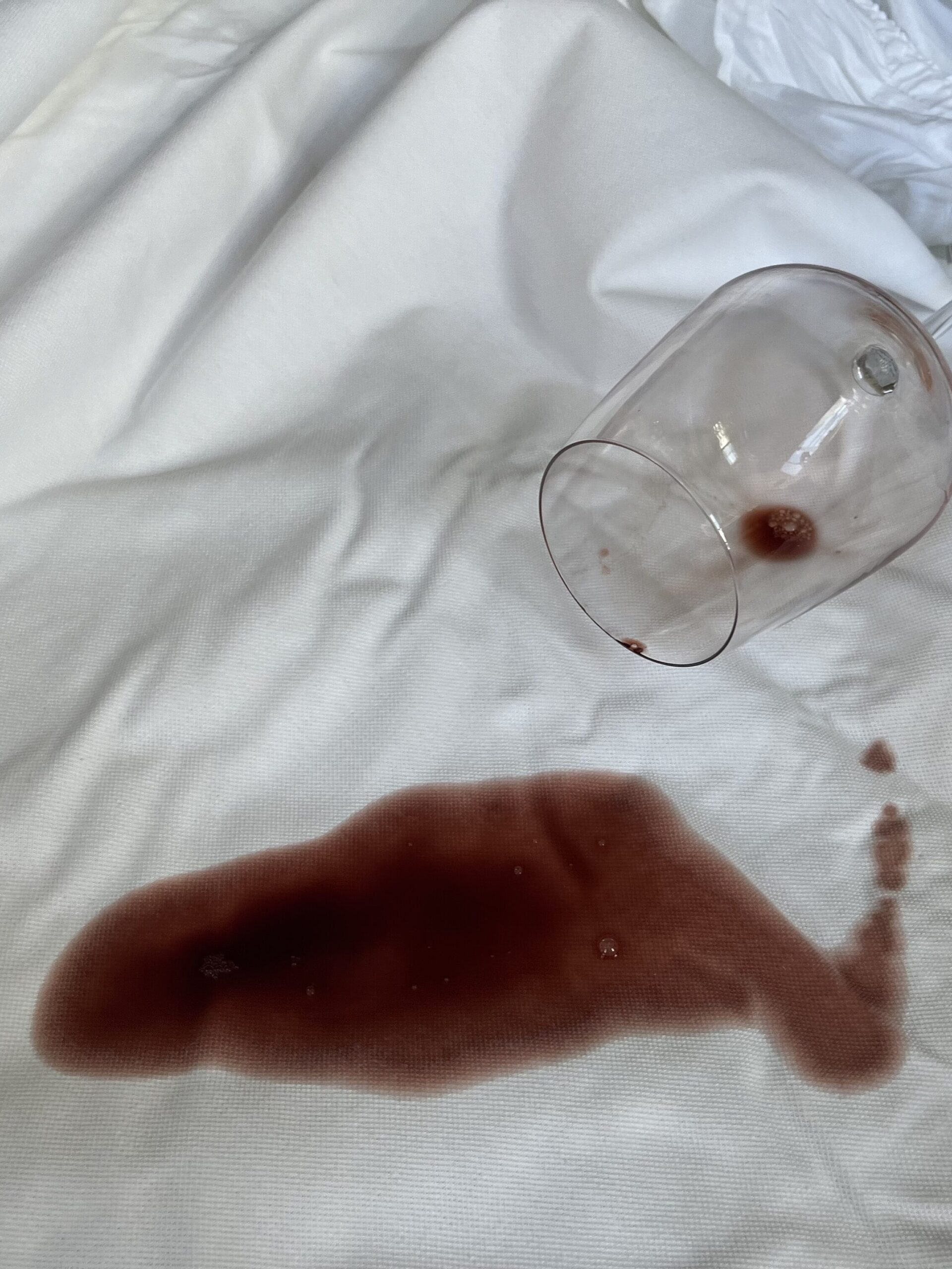 A wine spill on the mattress protector from Nest