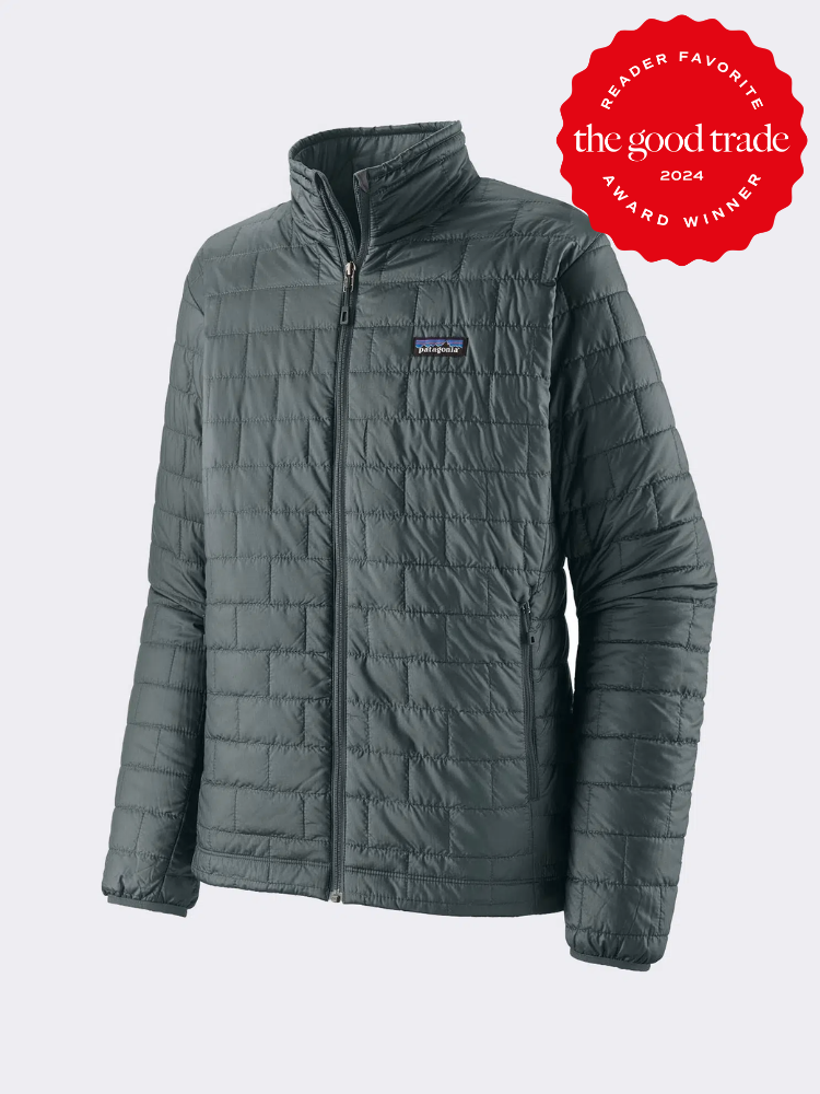 A sustainable men's jacket from Patagonia. The TGT 2024 Award Winner Badge is on the right corner of the image.