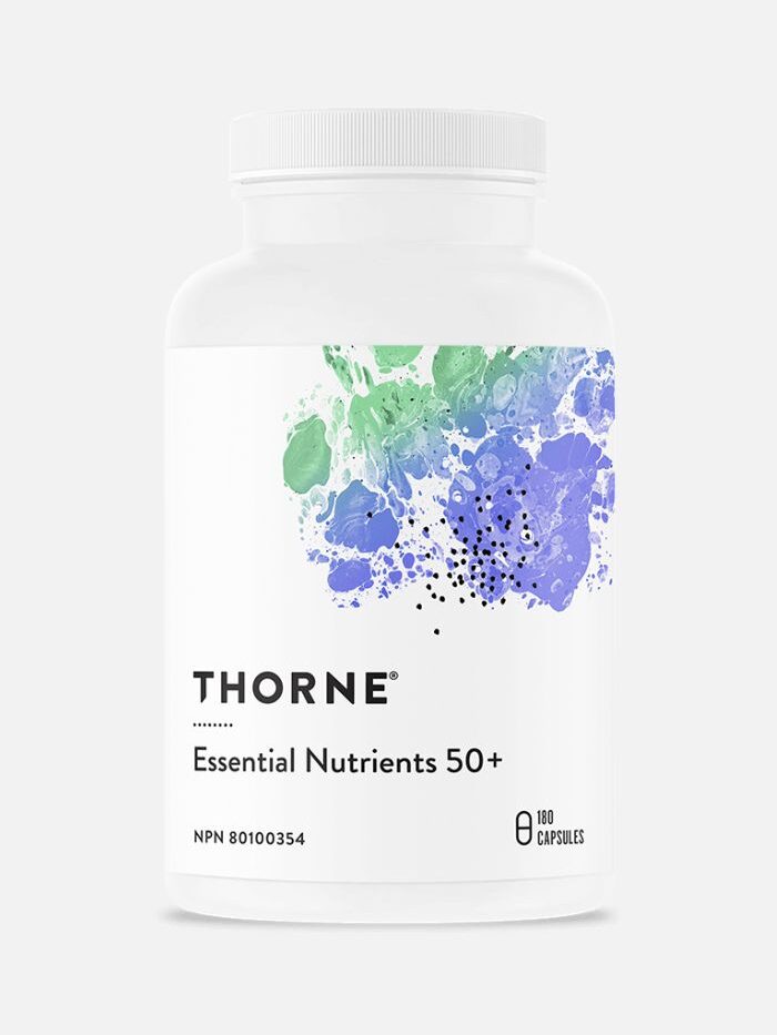 A bottle of Thorne Essential Nutrients 50+ Multivitamins.
