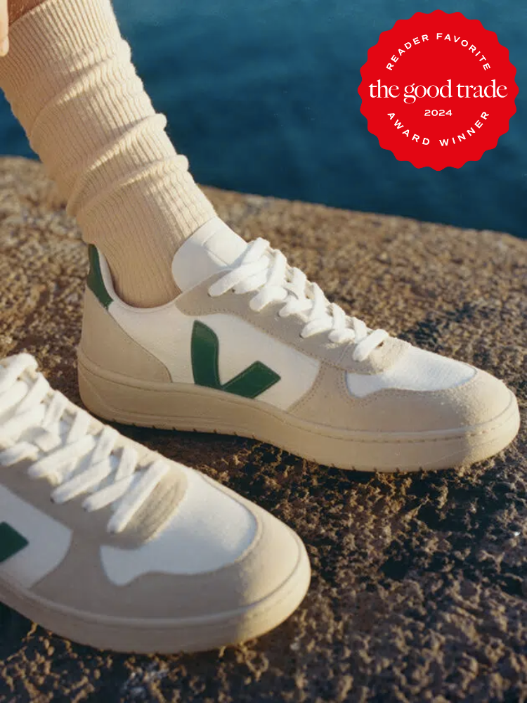 A pair of Veja shoes. The TGT 2024 Award Winner Badge is on the right corner of the image.