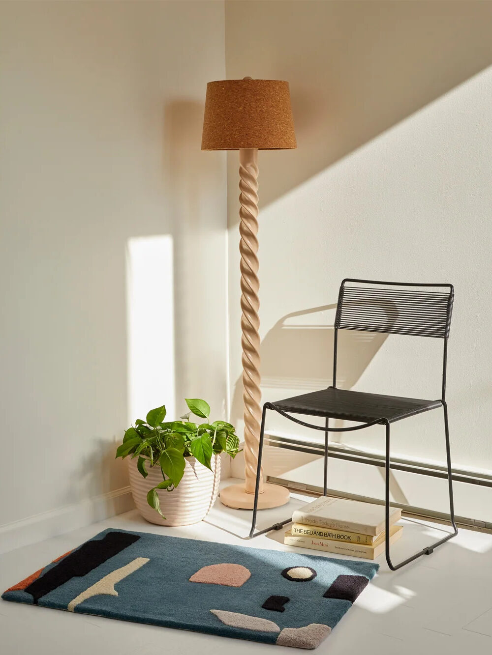 A living space with a Cold Picnic rug in the center. 