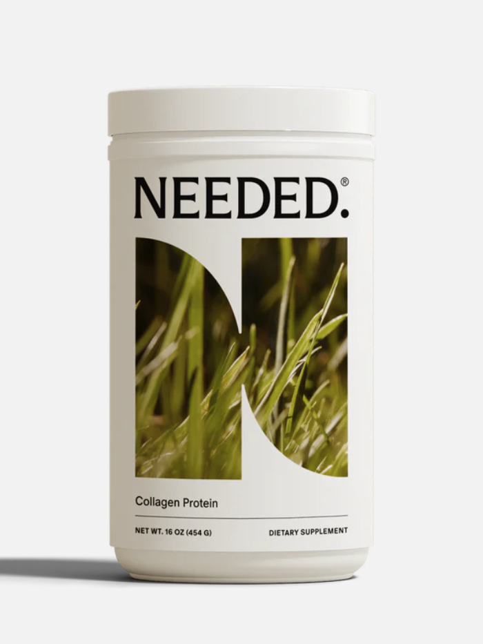 A container of Needed. collagen protein. 