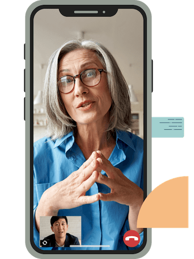 A therapist chatting with a client by video on an smartphone. 