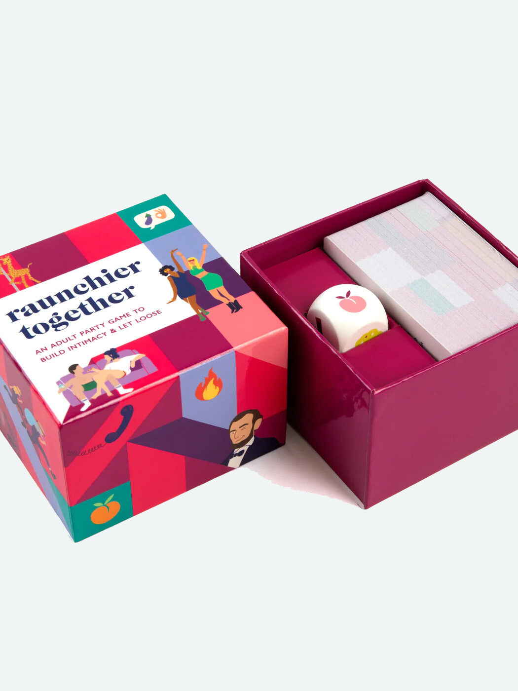 A pink box with a set of cards in it.