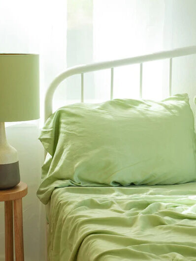 Lime green tencel bed sheets from Nest Bedding.