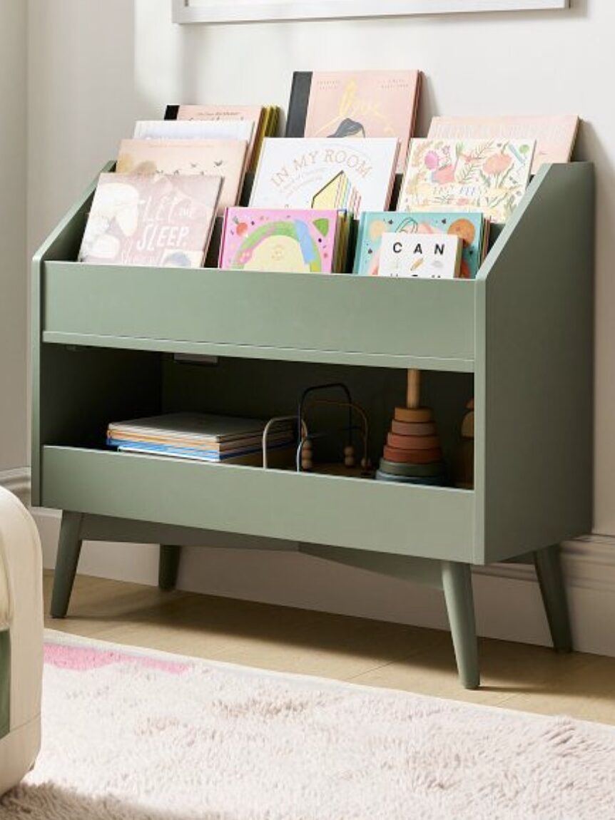 Children's Bookcase Kids Bookshelf With Toy Storage - 3 Tier Book Rack & 2 Fabric Bins Organizer Wooden Toy Shelves