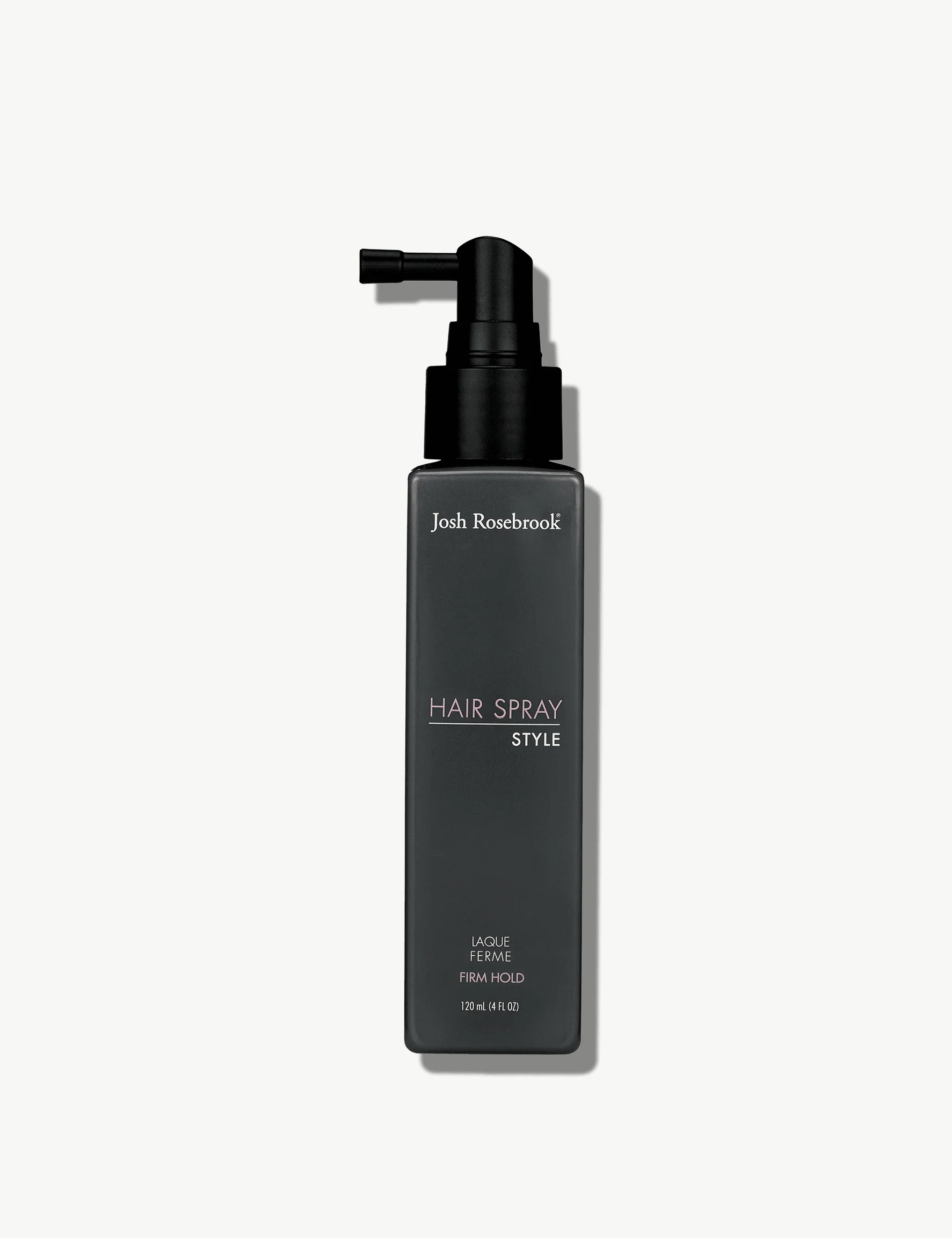 A black spray bottle labeled "Josh Rosebrook Hair Spray Style, Lacquer Firm Hold, 120ml (4.1 fl oz)" on a white background.