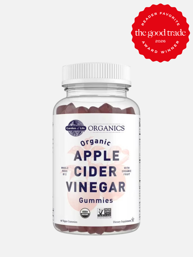 A bottle of Garden of Life Organic Apple Cider Vinegar Gummies with a "The Good Trade Reader Favorite 2026 Award Winner" badge in the top right corner.